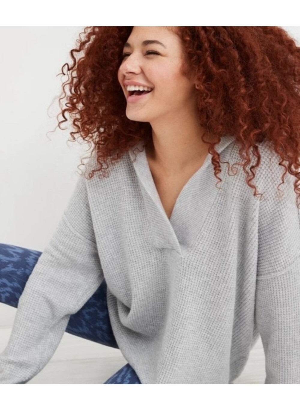 aerie CozyUp Waffle Sweater Hoodie
